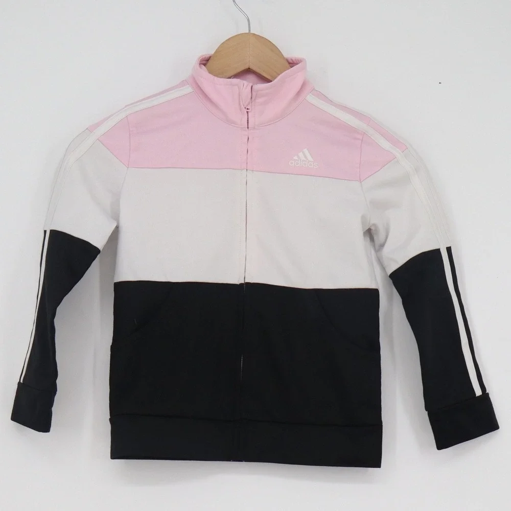 Adidas Girls Pink White Black Colorblock Full Zip Track Jacket Size 7